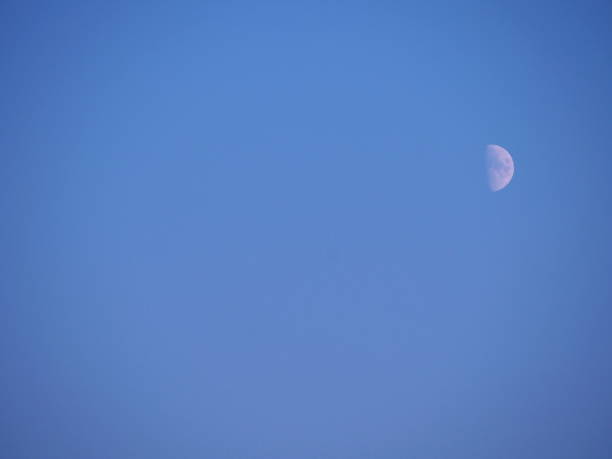 white rising moon in a beautiful blue sky, wallpaper, autumn sky without clouds