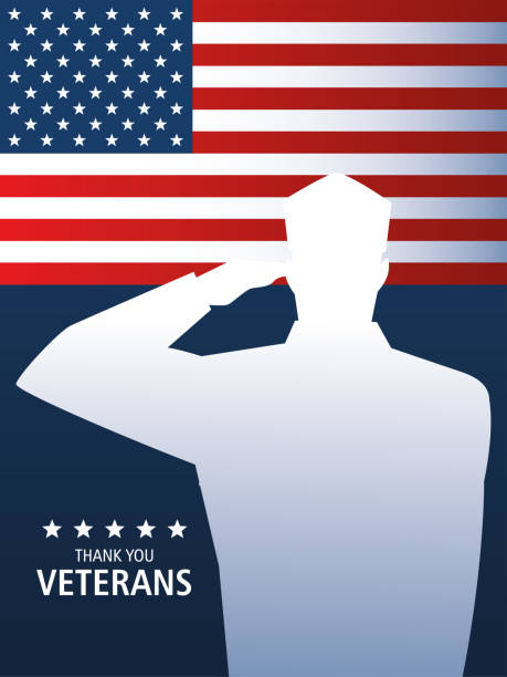 istock happy veterans day, military soldier saluting and US flag 1284128497