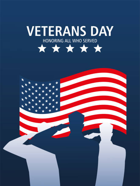 istock happy veterans day, soldiers saluting US flag memorial 1284128513