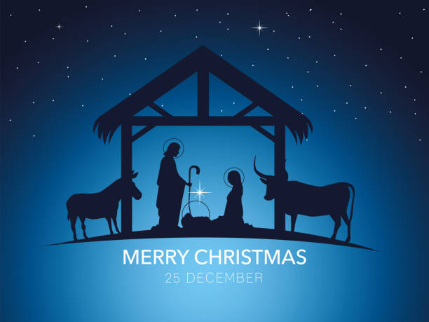 istock nativity, traditional manger with holy family and animals, gradient background 1284129732