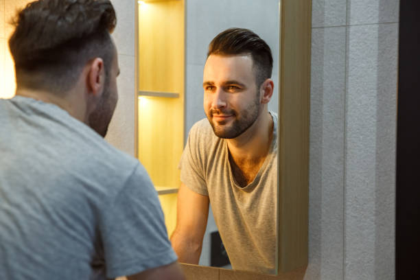 istock Bachelor man daily routine in a bathroom single lifestyle concept mirror reflection 1284133748