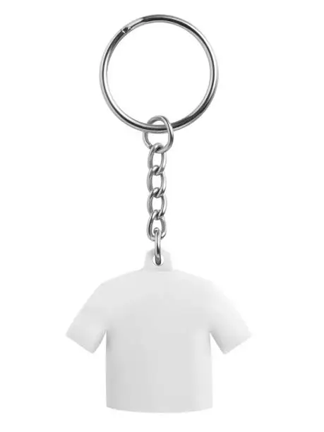 Photo of T-shirt key chain isolated on white background