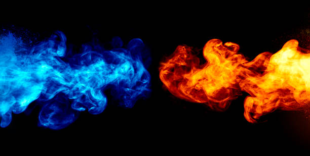 Biue and red fire over black background Biue and red fire over black background blue flames stock pictures, royalty-free photos & images