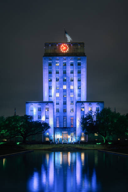 istock City Hall at night, in downtown Houston, Texas 1284143508