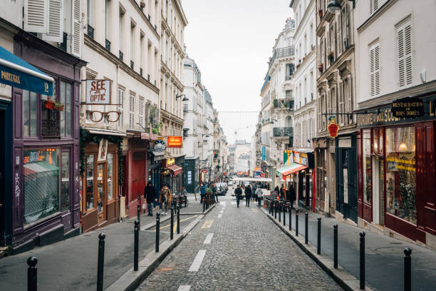 Rue des Martyrs in Montmartre, Paris, France stock photo