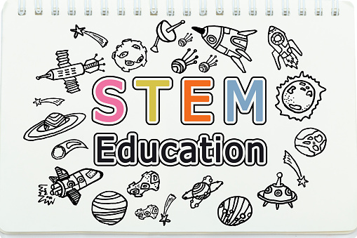 Copy space on STEM education background. STEM - science, technology, engineering and mathematics background with doodle icon education. Education doodle or education STEM background concept.