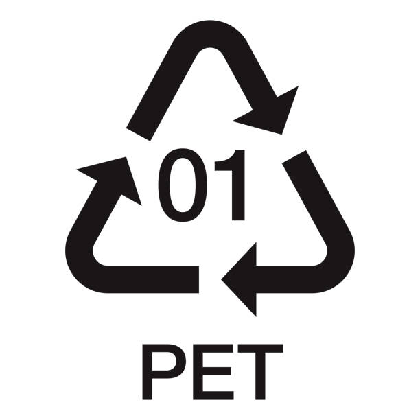 Plastic Recycling Icon on Transparent Background A flat design icon on a transparent background (can be placed onto any colored background). File is built in the CMYK color space for optimal printing. No transparencies, blends or gradients used. polyethylene terephthalate stock illustrations