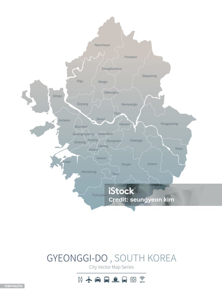경기도지도 대한민국 의 주요 도시의 벡터지도 0명에 대한 스톡 벡터 아트 및 기타 이미지 - 0명, 강, 거리 - Istock
