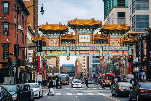 H Street and the Friendship Arch, in Chinatown, Washington, DC.