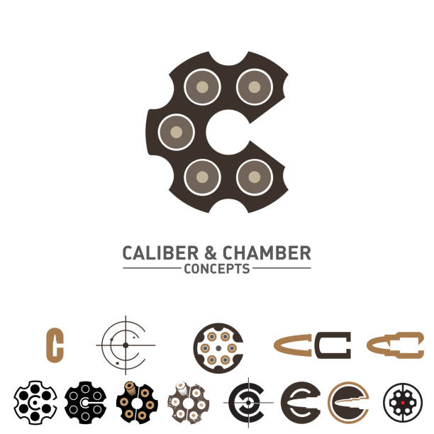 litera c kaliber i zestaw symboli konceptów komorowych - arsenal stock illustrations