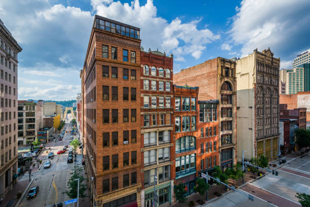 View of buildings along Liberty Avenue in downtown Pittsburgh, Pennsylvania stock photo