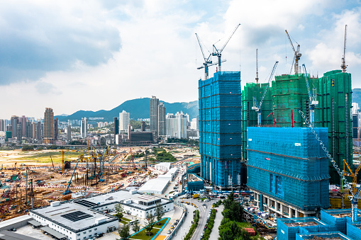 Aerial View shot of Construction Site in Hong Kong