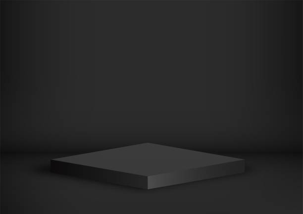 istock Black square. Blank floor stage for display isolated on dark background. Podium of stand empty for base decor product, advertising, show, contest, award, winner. Minimal style. Vector illustration. 1284154084