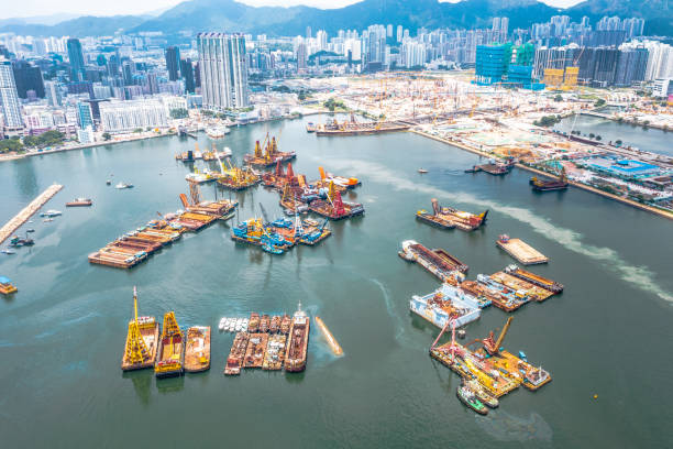 istock Barges parked along the breakwater, Kai Tak, Hong Kong 1284155124