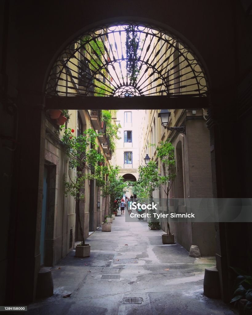 Gothic Quarter, Barcelona, Catalonia, Spain Beautiful street in Barcelona Village Stock Photo