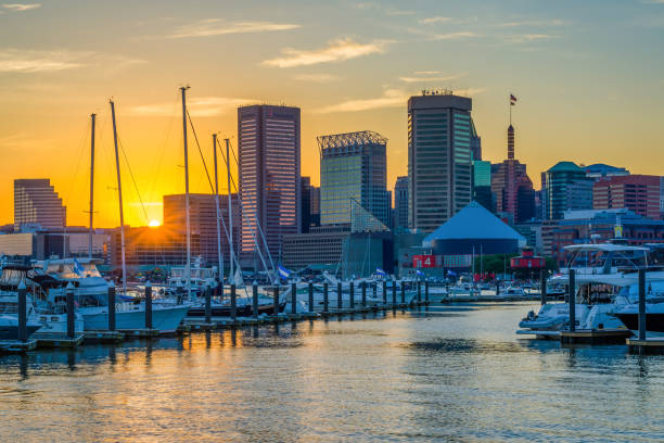 istock Sunset over the Inner Harbor skyline, in Baltimore, Maryland 1284158764