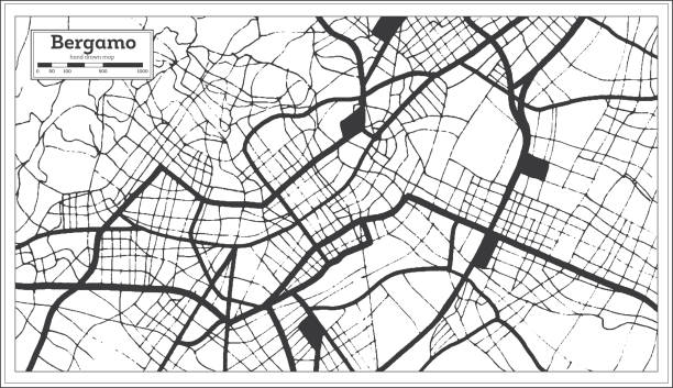бергамо италия город карта в черно-белом цвете в стиле ретро. карта контура. - city urban scene planning black and white stock illustrations
