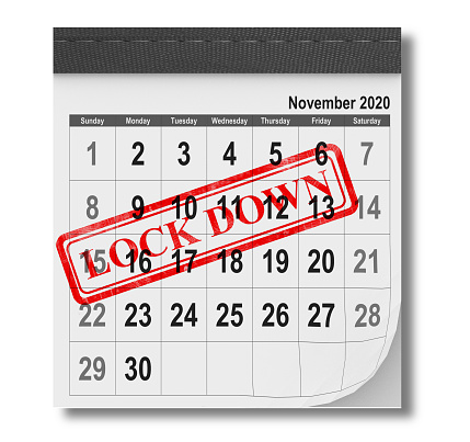 lockdown covid 19 coronavirus covid-19 november 2020 calendar simple red leather on top view 1 - 3d renderig