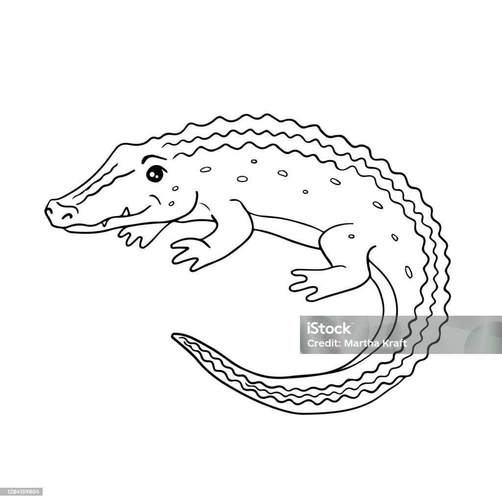 Cute Cartoon Crocodile For Coloring Page Or Book Black And White Outline  Vector 10 Eps Illustration Of Animal Character Stock Illustration -  Download Image Now - iStock