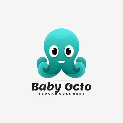 Vector Illustration Baby Octopus Gradient Colorful Style.