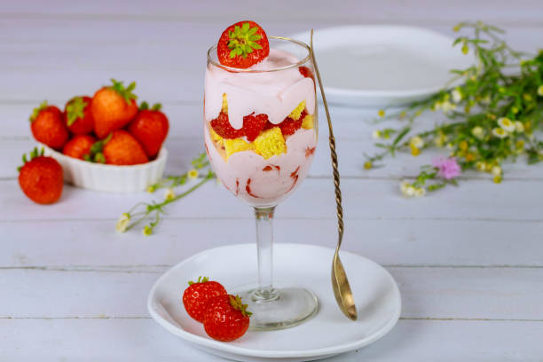 istock Strawberry trifle with pound cake and yogurt in glass. 1284163518