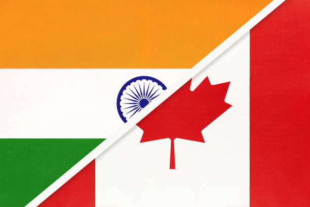 istock India and Canada, symbol of national flags from textile. 1284165747