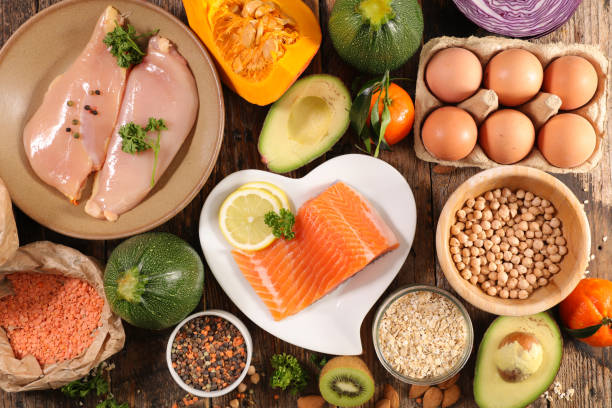 istock health food selection- fruit, vegetable, cereal and fish 1284166715