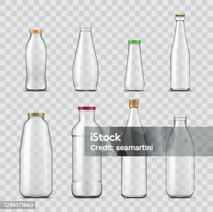 istock Bottle and jar realistic mockups, glass containers 1284171660