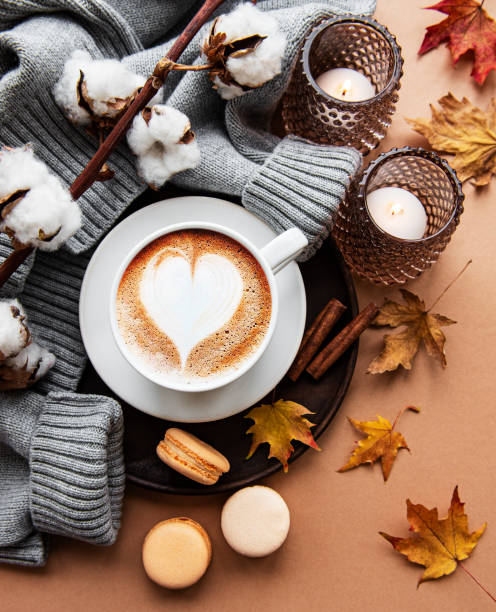 istock Beautiful and romantic autumn composition with  cup of coffee 1284173574