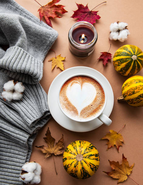 istock Beautiful and romantic autumn composition with  cup of coffee 1284173576