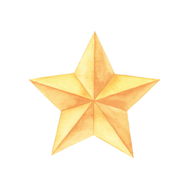 Watercolor Yellow Star Ornament Vector illustration of yellow star. tree topper stock illustrations