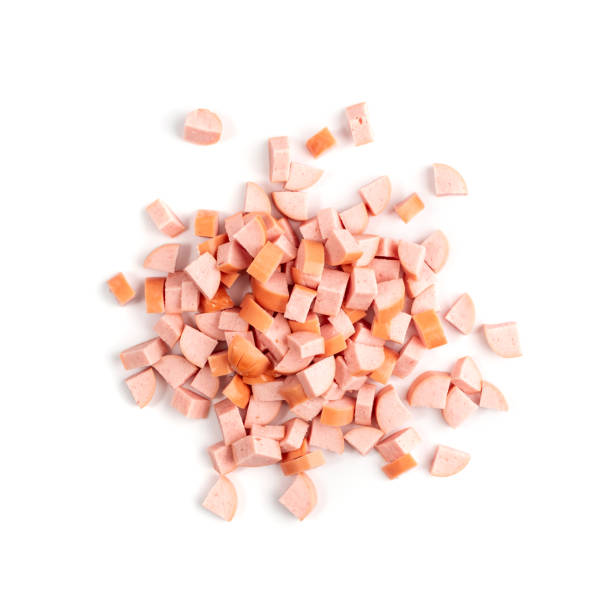 istock Diced Ham Isolated on White Background, Chopped Boiled Sausage 1284173776