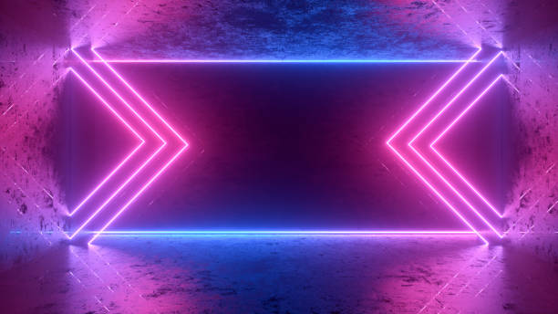 istock 3D Empty Dark Room with Ultraviolet Neon Laser Glowing Lines 1284174493