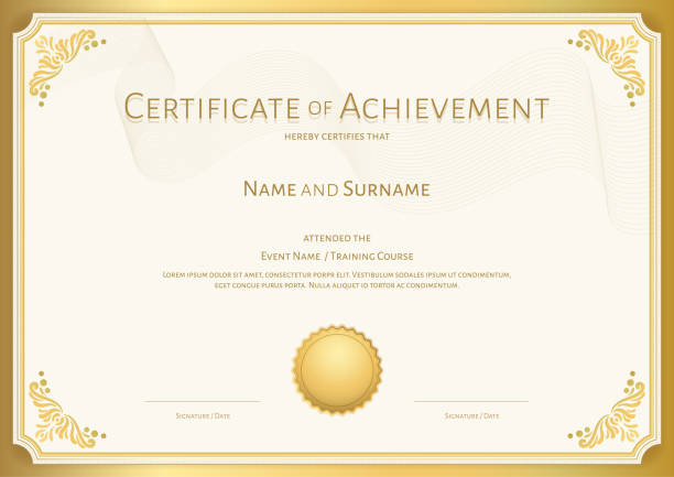 ilustrações de stock, clip art, desenhos animados e ícones de luxury certificate template with elegant border frame, diploma design for graduation or completion - guilloche elegance seal stamper decoration