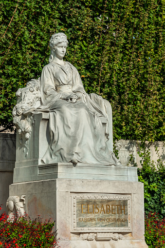 Vienna, Austria - 15.10.2018: Empress Elisabeth Monument in Volksgarten park. The monument by sculptor Hans Bitterlich and architect Friedrich Ohmann was unveiled on June 4, 1907. Volksgarten is a public park with free access.