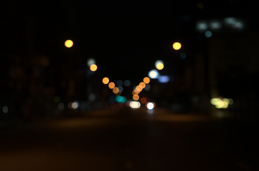 Bokeh of the road, car at dark night