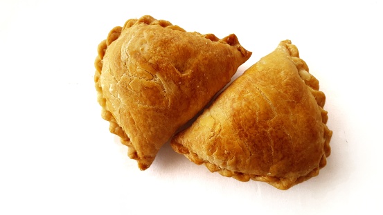 Curry Puff with Bean paste on white background.
