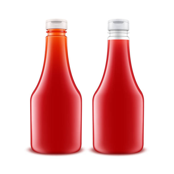 istock Vector Set of Blank Glass Plastic Red Tomato Ketchup Bottle for Branding without label Isolated on White Background 1284179649