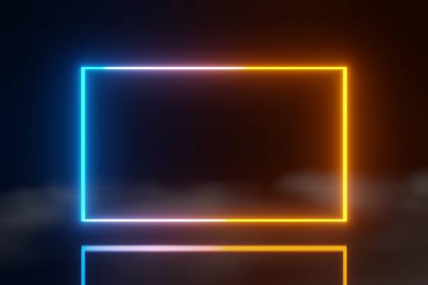 istock abstract technology LED screens blue orange glowing neon line animation fog background 3D rendering 1284179829