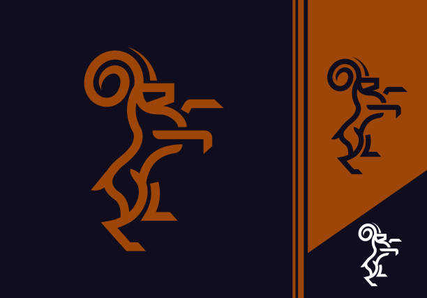 vintage dünne linie minimalistische nroyal heraldische widder berg ziege wappen vektor-symbol - fire sign computer icon symbol stock-grafiken, -clipart, -cartoons und -symbole