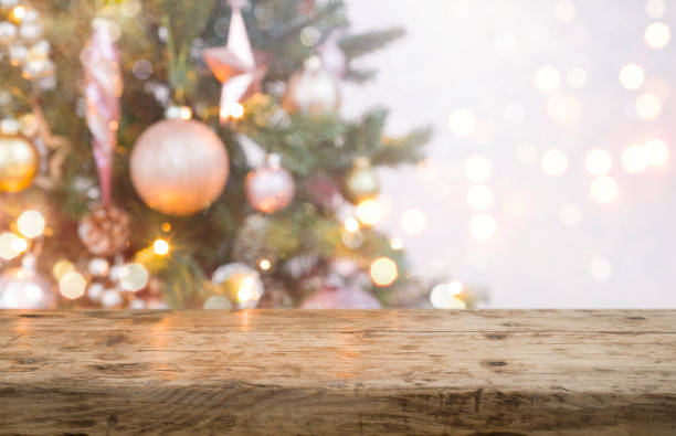 istock Christmas and New year background with empty product display table 1284180139