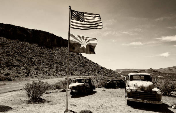 Vintage cars, Arizona, USA. Sepia toned.