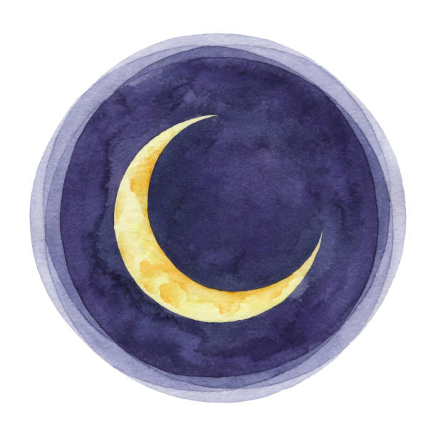 ilustrações, clipart, desenhos animados e ícones de lua crescente de aquarela - illustration and painting colors purple circle