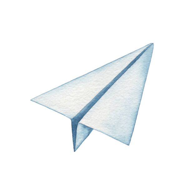 aquarell papier flugzeug - origami action vector design stock-grafiken, -clipart, -cartoons und -symbole