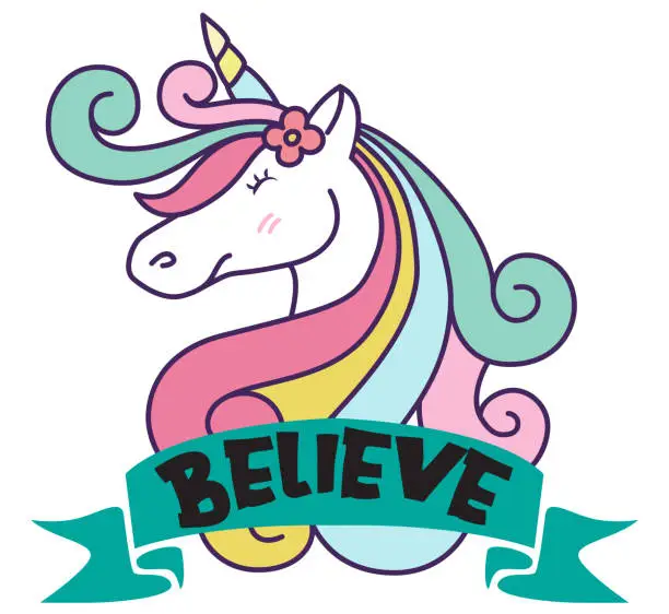 Vector illustration of Believe Christmas Unicorn