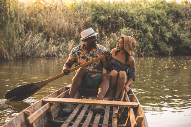 istock Couple looking at each other during an adventure on the river 1284190268