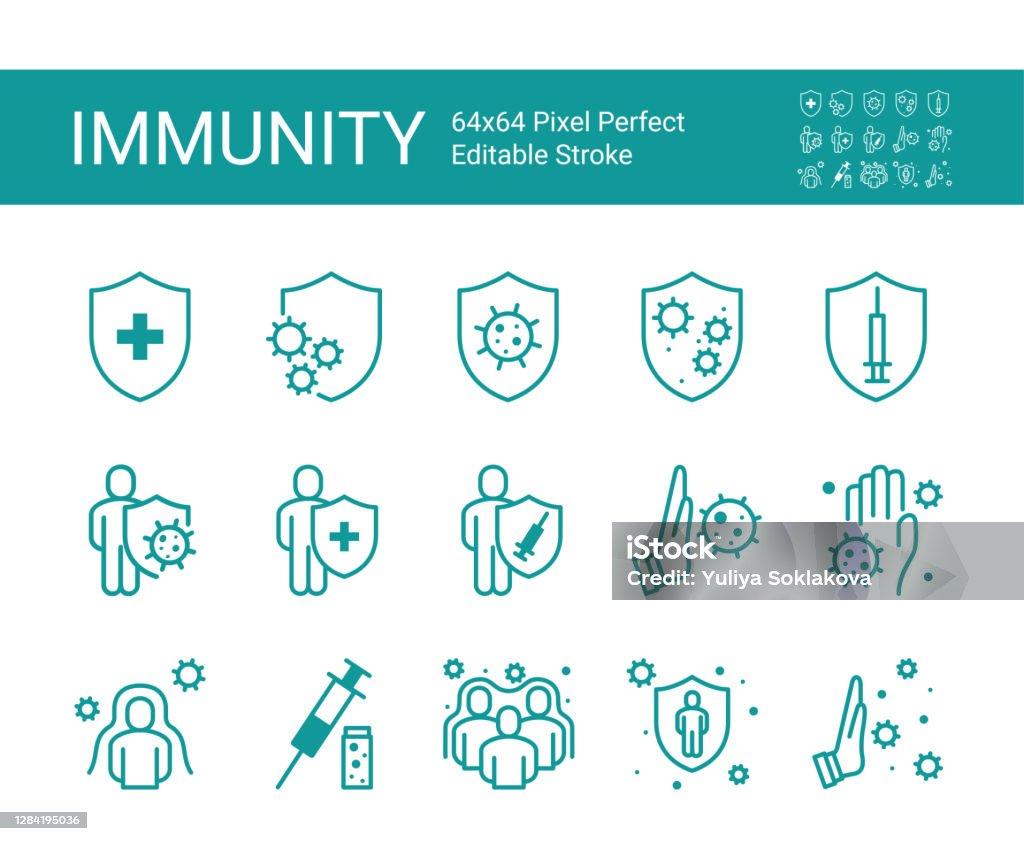 Protection immunity icon set. 64x64 Pixel Perfect. Editable Stroke. Icon stock vector