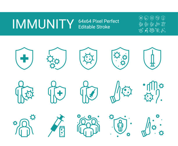 Protection immunity icon set. 64x64 Pixel Perfect. Editable Stroke. Protection immunity icon set. 64x64 Pixel Perfect. Editable Stroke. disinfection stock illustrations