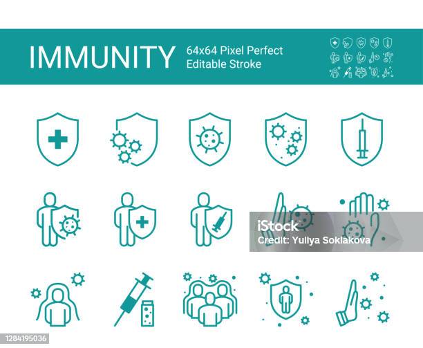Protection Immunity Icon Set 64x64 Pixel Perfect Editable Stroke Stock Illustration - Download Image Now