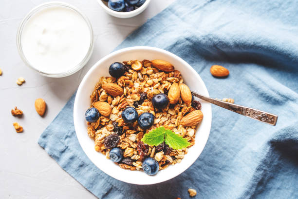 istock Baked granola with yogurt and blueberries. 1284196412